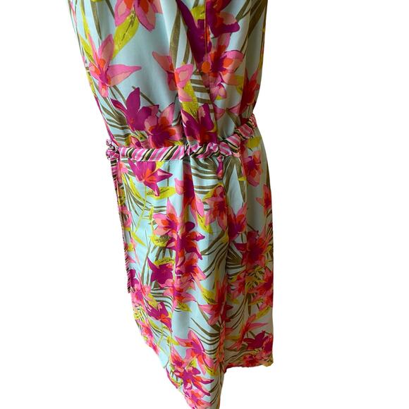 Merona Summer Dress Size Large Pink Green Floral Tropical Vacation Resort Wear - Picture 2 of 7